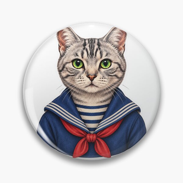 Item preview, Silver Tabby Sailor Cat in Vintage Navy Uniform designed and sold by ChicClicker.