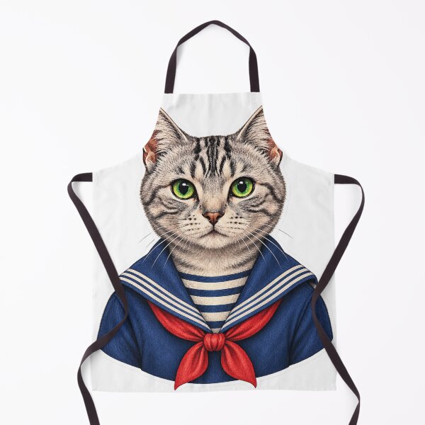 Item preview, Silver Tabby Sailor Cat in Vintage Navy Uniform designed and sold by ChicClicker.