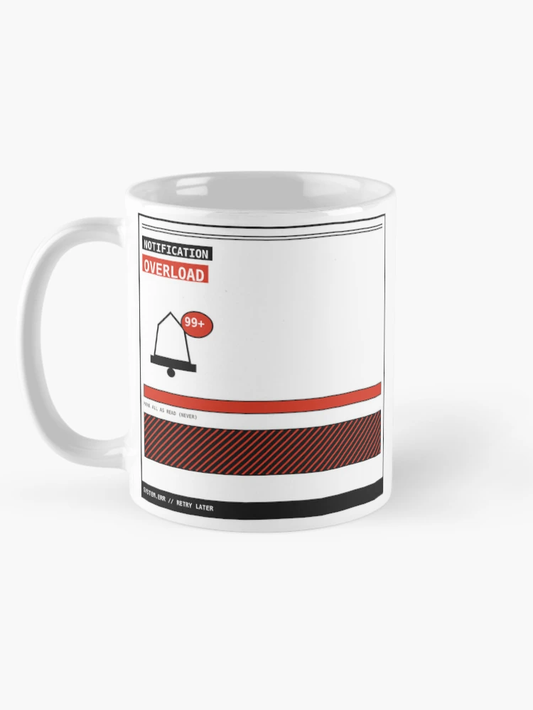 Thumbnail 5 of 6, Coffee Mug, Notification Overload 99+ Sticker designed and sold by PlusScanner.