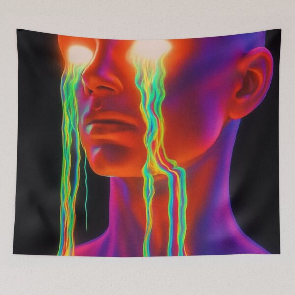 Item preview, Psychedelic Glowing Cyberpunk Portrait Neon Crying Mannequin Surreal Art designed and sold by LYAN-STORE.