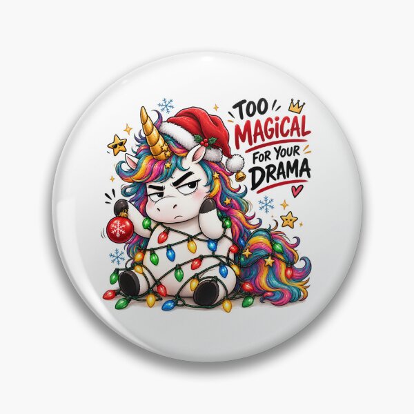 Item preview, Funny Grumpy Christmas Unicorn Sarcastic Quote 'Too Magical for Your Drama' Christmas Lights Sticker & T-Shirt Design designed and sold by Sitred123.