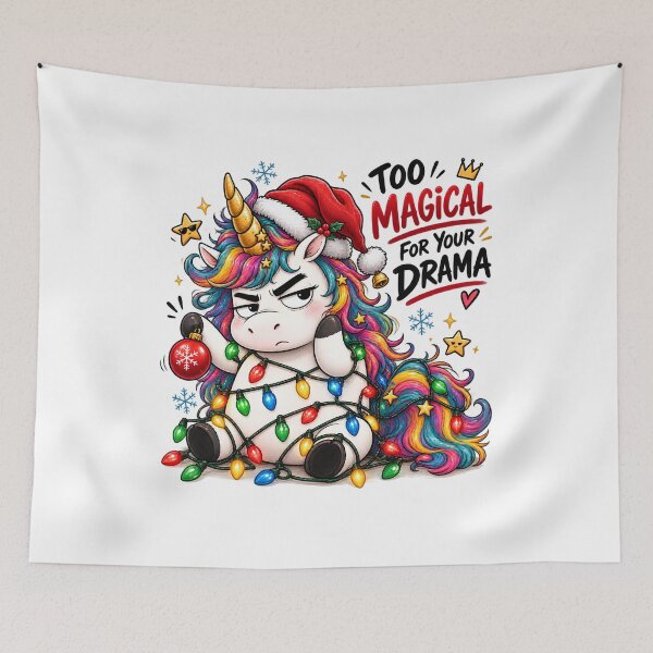 Item preview, Funny Grumpy Christmas Unicorn Sarcastic Quote 'Too Magical for Your Drama' Christmas Lights Sticker & T-Shirt Design designed and sold by Sitred123.