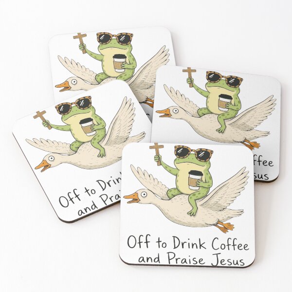 Item preview, Off To Drink Coffee And Praise Jesus Funny Frog Riding Goose designed and sold by haitrieuic96.