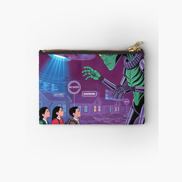 Item preview, "Don’t Trust Aliens! Cyberpunk Safety Poster – Robotic Alien & UFO Warning Art | Futuristic Sci-Fi Illustration for Tech & Nostalgia Lovers" designed and sold by CHRONIN.