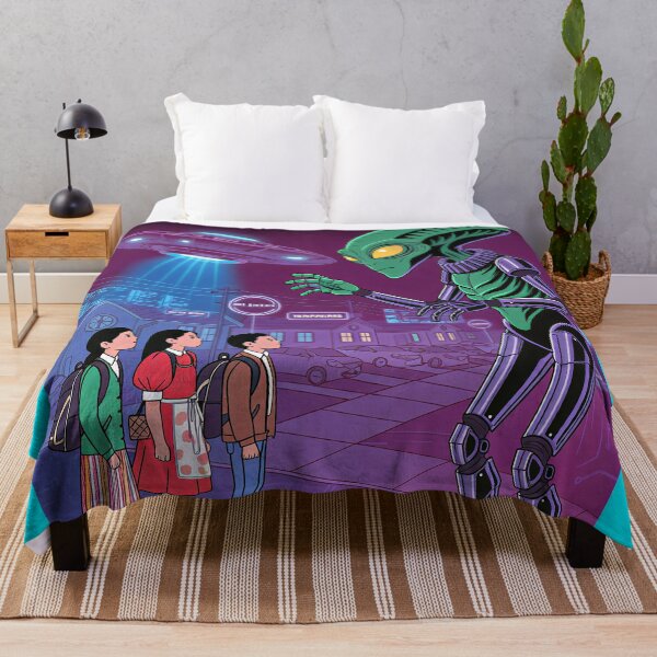 Item preview, "Don’t Trust Aliens! Cyberpunk Safety Poster – Robotic Alien & UFO Warning Art | Futuristic Sci-Fi Illustration for Tech & Nostalgia Lovers" designed and sold by CHRONIN.