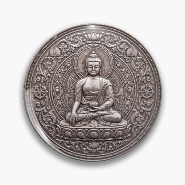 Item preview, Silver Gautama Buddha Coin Art | Hindu Sacred Coin Design designed and sold by CosmicLotusArt.