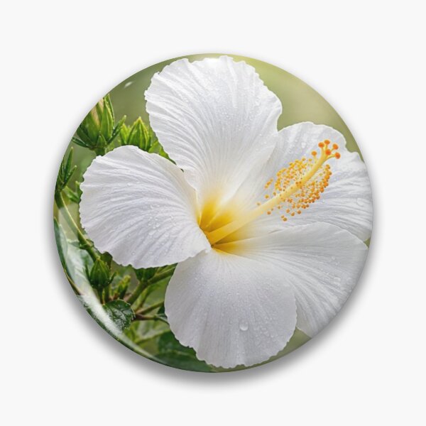 Item preview, White Hibiscus Flower with Dew Drops and Soft Garden Bokeh designed and sold by Wild Bloom Paws.