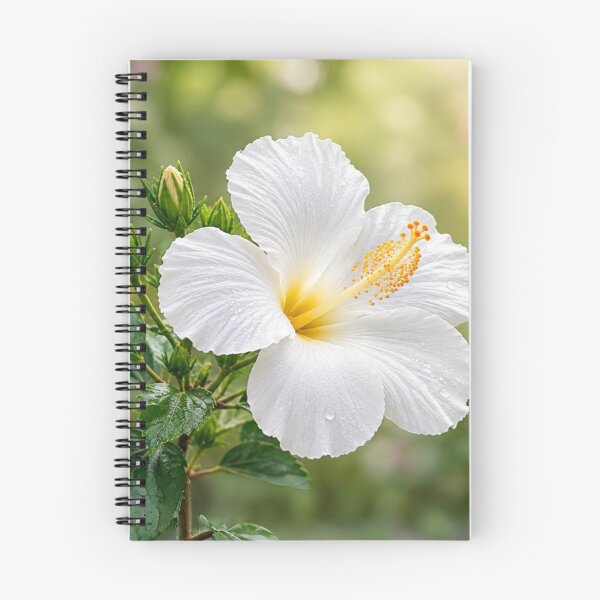 Item preview, White Hibiscus Flower with Dew Drops and Soft Garden Bokeh designed and sold by Wild Bloom Paws.