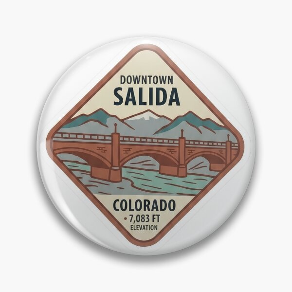 Item preview, Downtown Salida Colorado Historic Bridge Mountain Vintage Badge designed and sold by LittleArij.