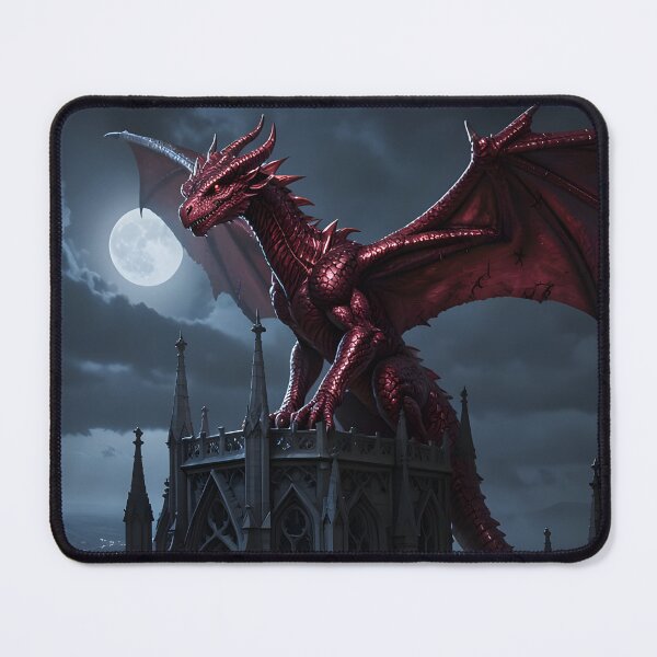 Item preview, Crimson Dragon on Gothic Castle | Dark Fantasy Moon Art designed and sold by ZanyPaintbrush.