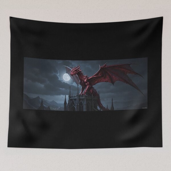 Item preview, Crimson Dragon on Gothic Castle | Dark Fantasy Moon Art designed and sold by ZanyPaintbrush.