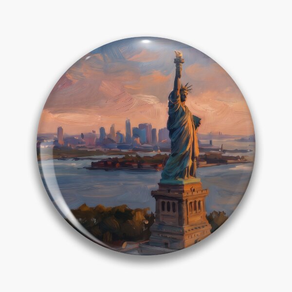 Item preview, Statue of Liberty at Golden Sunset Harbor designed and sold by RedPeaStudio.