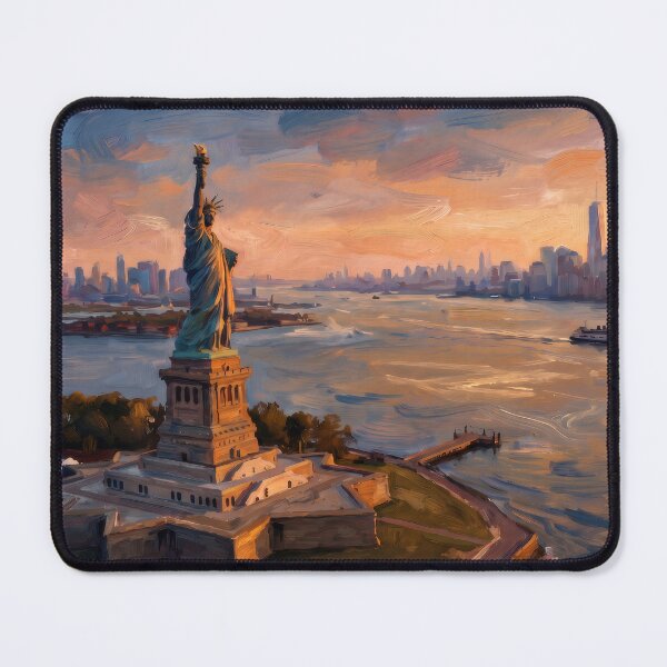 Item preview, Statue of Liberty at Golden Sunset Harbor designed and sold by RedPeaStudio.