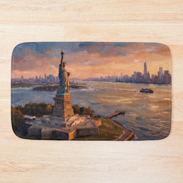 Item preview, Statue of Liberty at Golden Sunset Harbor designed and sold by RedPeaStudio.