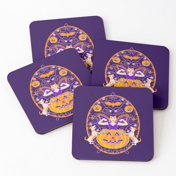 Item preview, Woman dressed as a devil emerging from a pumpkin plays with her dogs, purple designed and sold by WONDERPRINTVALLEY.