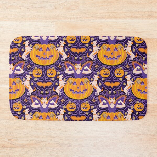 Item preview, Woman dressed as a devil emerging from a pumpkin plays with her dogs, purple designed and sold by WONDERPRINTVALLEY.
