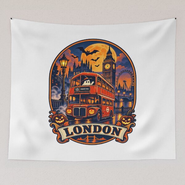 Item preview, London Halloween Shirt - Vintage Double Decker Bus Jack-O-Lantern Retro Travel Design designed and sold by Globalcitytees.