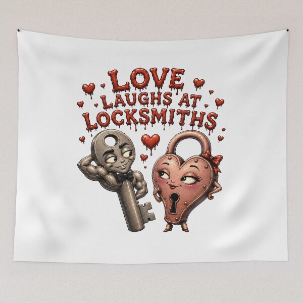 Item preview, Love Laughs at Locksmiths - Funny Key Lock Couple Creepy Cute Romance Art designed and sold by HorrorWorldWeb.