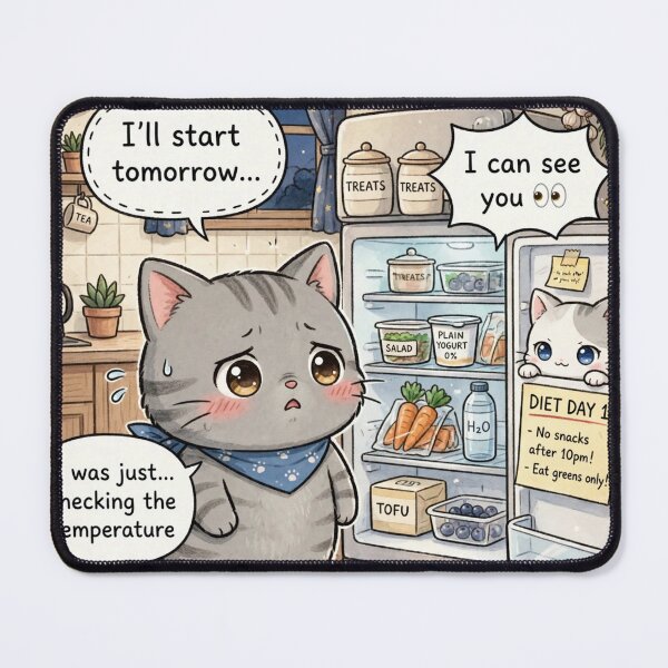 Item preview, Diet Day 1 - Caught at the Fridge - Kawaii Cat Humor designed and sold by MAISON SYLVIE.