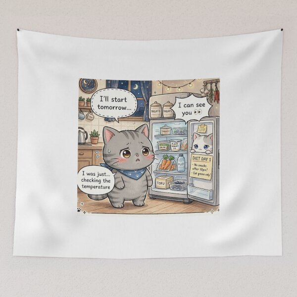 Item preview, Diet Day 1 - Caught at the Fridge - Kawaii Cat Humor designed and sold by MAISON SYLVIE.