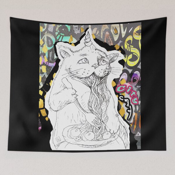 Item preview, City Cat - Cat Eating Spaghetti (Original Drawing by ACCI) designed and sold by VanyssaGraphics.