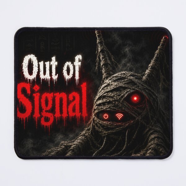 Item preview, Out of Signal - Mummy Router Horror Tech Art Print designed and sold by HorrorWorldWeb.