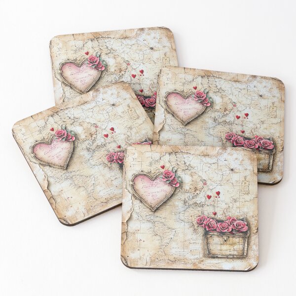 Item preview, Vintage World Map with Red Roses - Romantic Long Distance Relationship Art designed and sold by By Nayla.