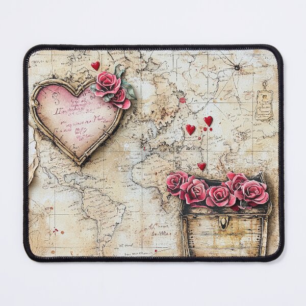 Item preview, Vintage World Map with Red Roses - Romantic Long Distance Relationship Art designed and sold by By Nayla.