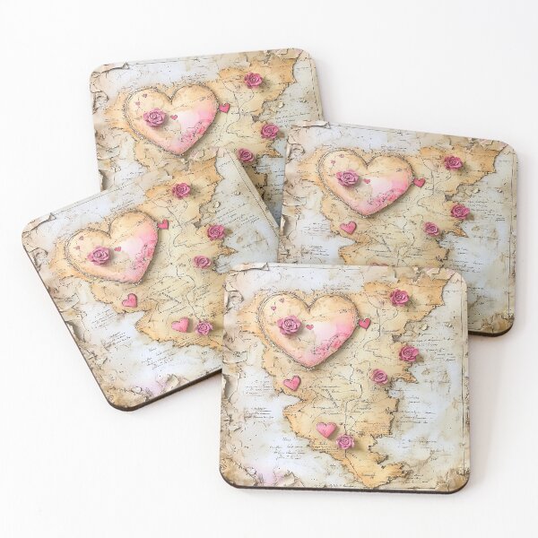 Item preview, Vintage World Map with Red Roses - Romantic Long Distance Relationship Art designed and sold by By Nayla.