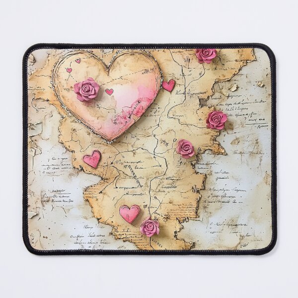 Item preview, Vintage World Map with Red Roses - Romantic Long Distance Relationship Art designed and sold by By Nayla.