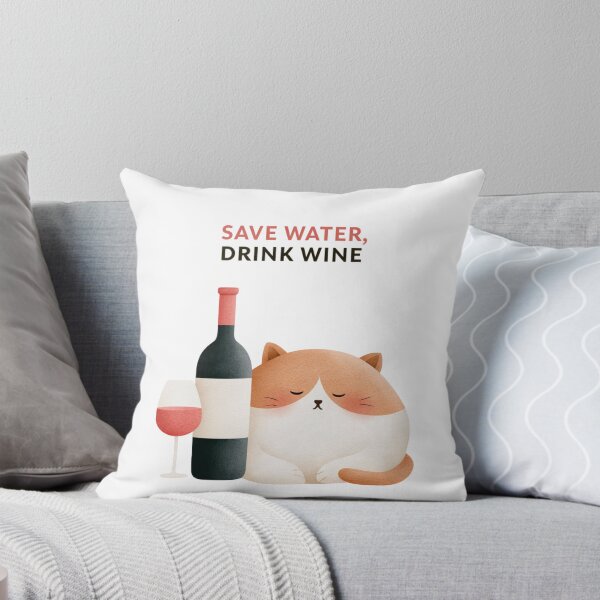 Item preview, Save Water Drink Wine Poster With Cute Sleeping Cat, Wine Bottle And Glass Illustration designed and sold by KanDa-Shop.