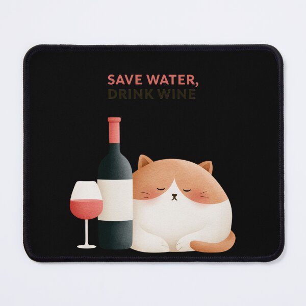 Item preview, Save Water Drink Wine Poster With Cute Sleeping Cat, Wine Bottle And Glass Illustration designed and sold by KanDa-Shop.