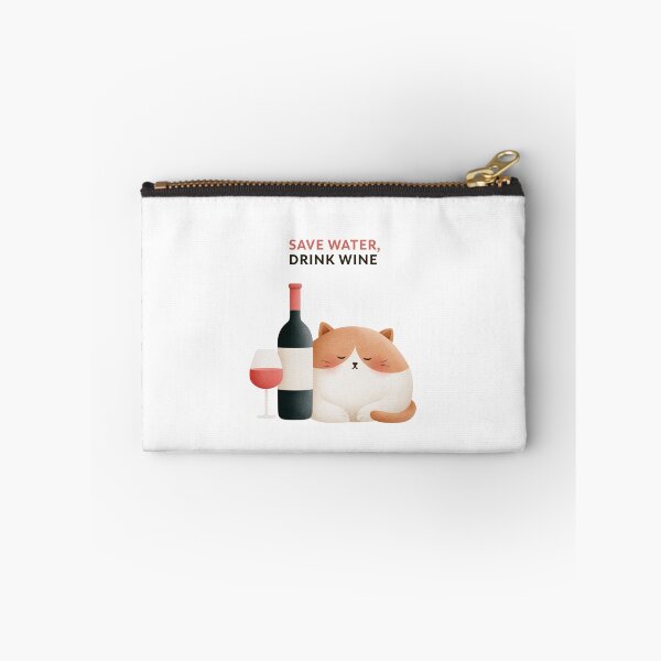 Item preview, Save Water Drink Wine Poster With Cute Sleeping Cat, Wine Bottle And Glass Illustration designed and sold by KanDa-Shop.