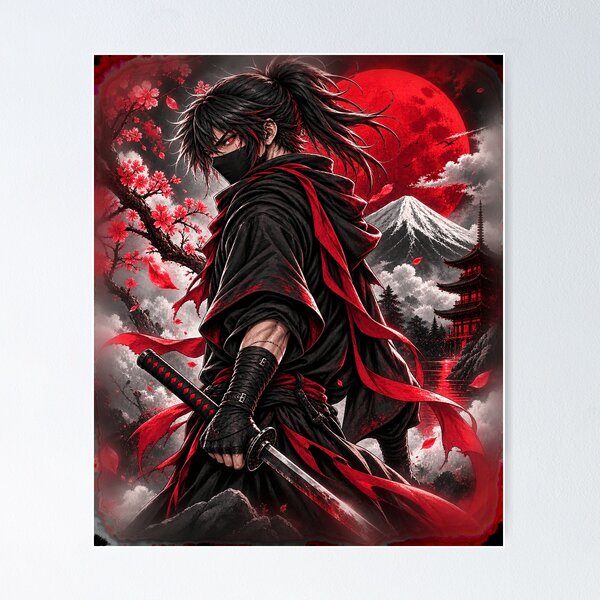 Item preview, Dark Samurai Anime Warrior – Japanese Ronin Red Moon designed and sold by Lumvero.
