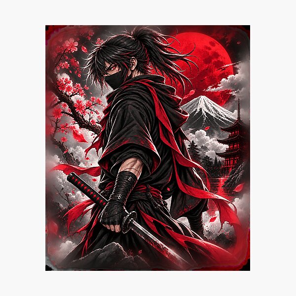 Item preview, Dark Samurai Anime Warrior – Japanese Ronin Red Moon designed and sold by Lumvero.