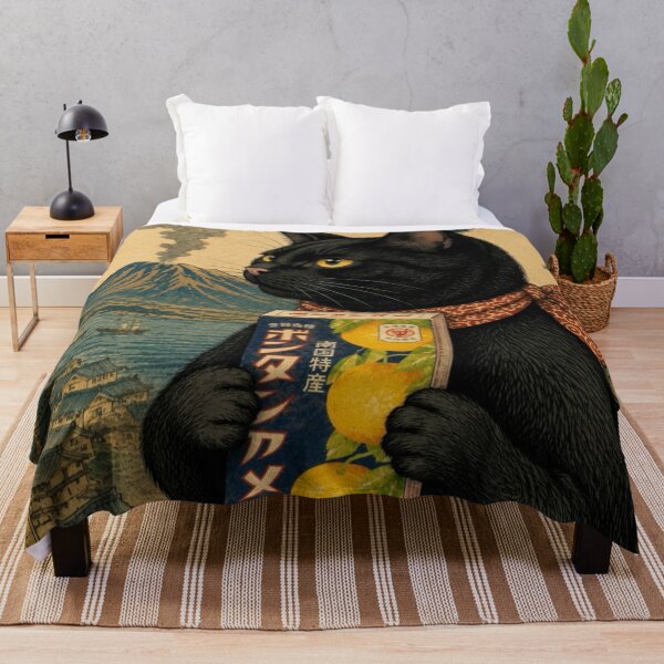 Item preview, Vintage Japanese Ukiyo-e Cat with Volcano and Bontan Ame designed and sold by Komatoya.