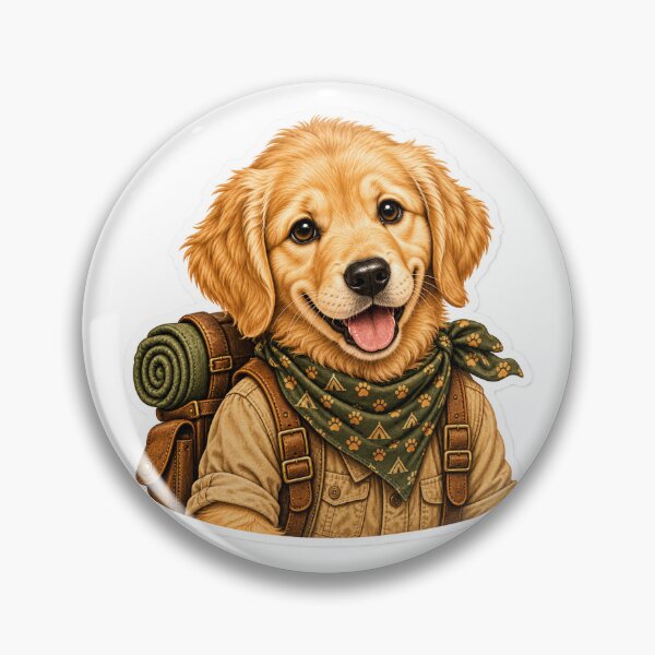 Item preview, Cute Golden Retriever Adventure Puppy – Vintage Camping Dog Sticker designed and sold by ChicClicker.