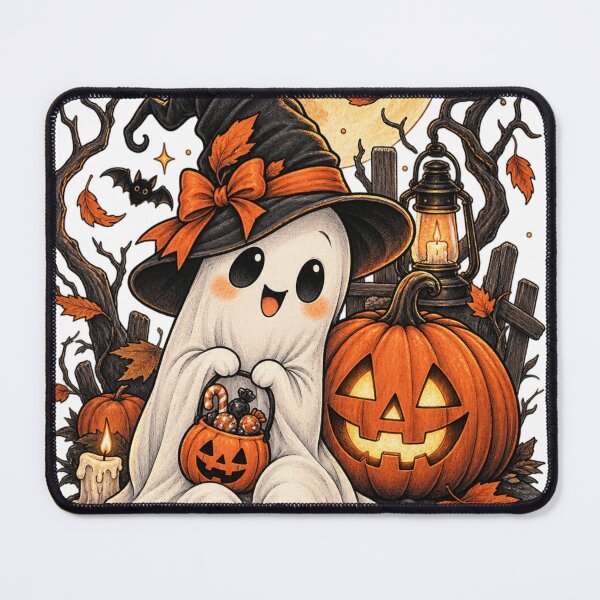 Item preview, Cute Ghost in Witch Hat with Pumpkin Basket - Halloween Design designed and sold by @SHINTOSARTSTORE.