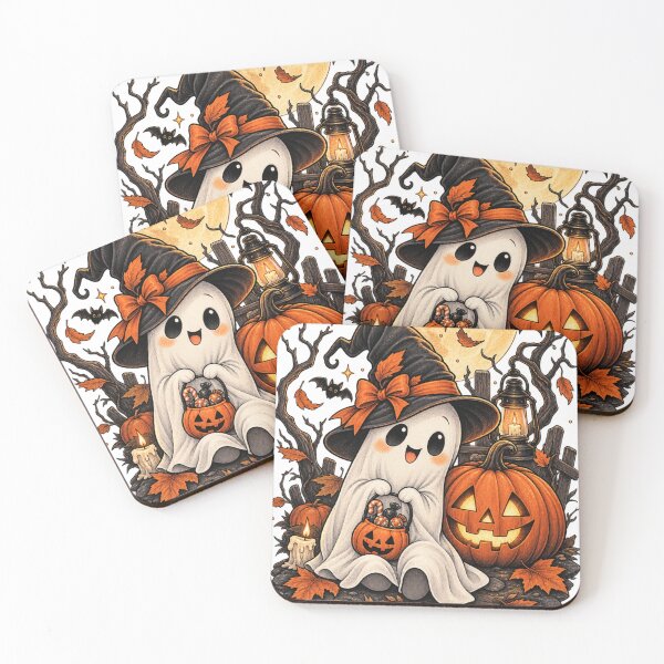 Item preview, Cute Ghost in Witch Hat with Pumpkin Basket - Halloween Design designed and sold by @SHINTOSARTSTORE.