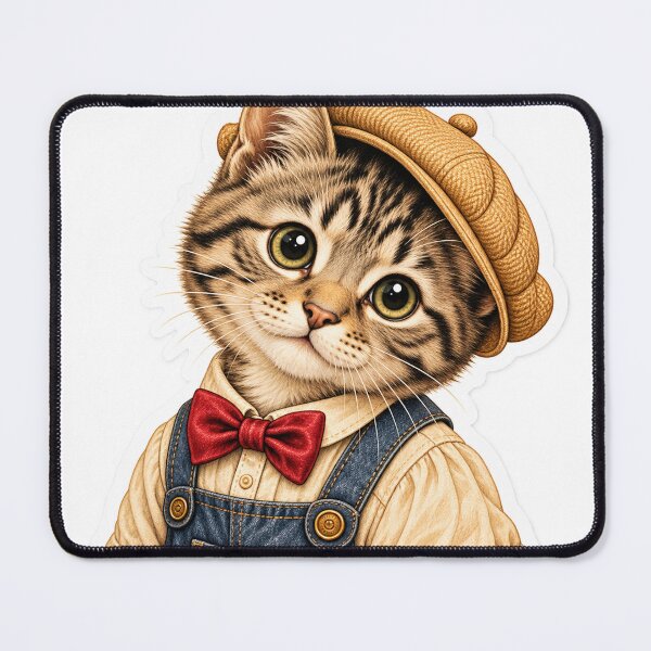 Item preview, Cute Tabby Kitten in Beret – Vintage Cottagecore Cat Sticker designed and sold by ChicClicker.