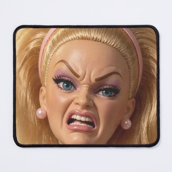 Item preview, Funny Angry Blonde Doll Gritting Teeth Stank Face Meme designed and sold by Devilians92.