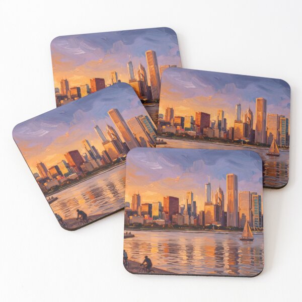 Item preview, Chicago Skyline Glowing Over Lake Michigan designed and sold by RedPeaStudio.