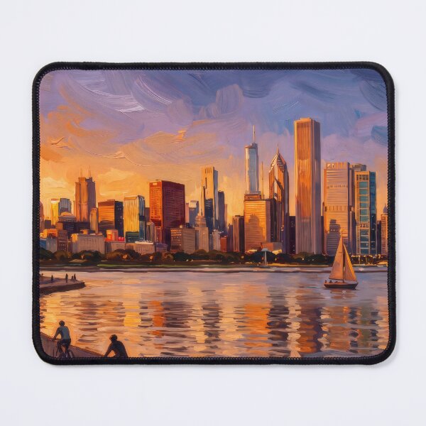 Item preview, Chicago Skyline Glowing Over Lake Michigan designed and sold by RedPeaStudio.