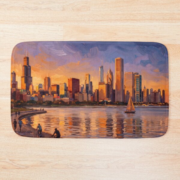 Item preview, Chicago Skyline Glowing Over Lake Michigan designed and sold by RedPeaStudio.