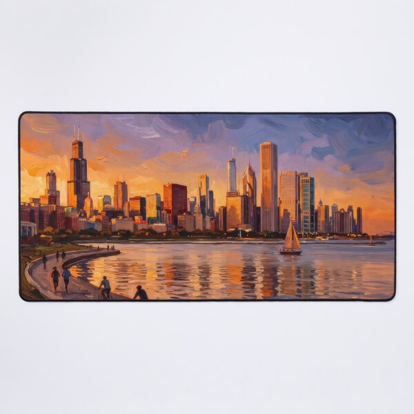 Item preview, Chicago Skyline Glowing Over Lake Michigan designed and sold by RedPeaStudio.