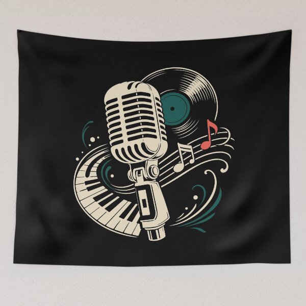 Item preview, Microphone with record and piano music vintage designed and sold by Christine Krahl.