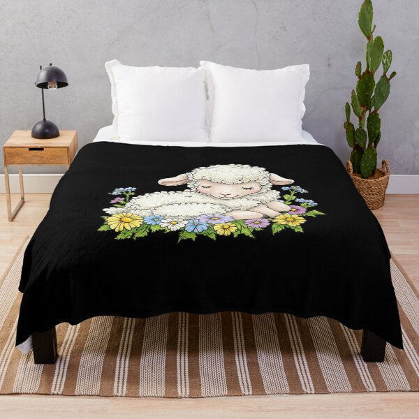 Item preview, Sleeping Lamb Among Colorful Flowers designed and sold by sreabby.