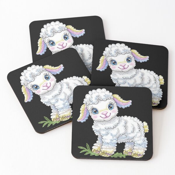 Item preview, Adorable Cartoon Lamb on Black designed and sold by sreabby.