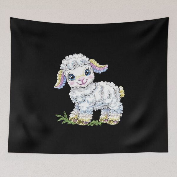 Item preview, Adorable Cartoon Lamb on Black designed and sold by sreabby.