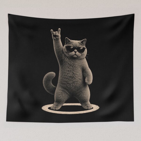 Item preview, Cool cat giving the rock sign in sunglasses designed and sold by rafaeltto.